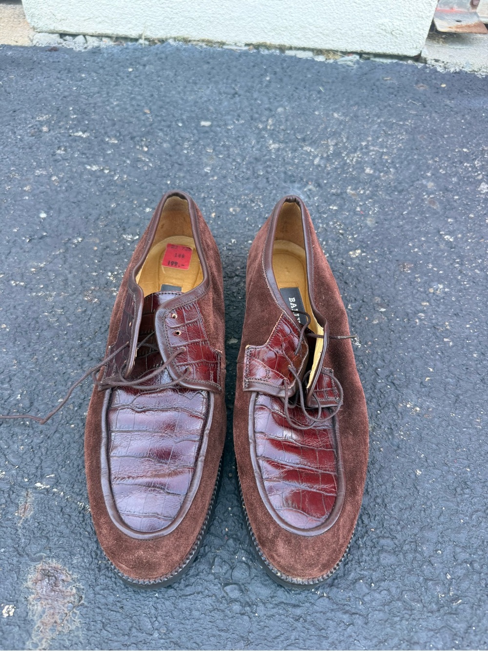 Bally Men's Brown Suede with Burgundy Leather Apron Derby Shoes